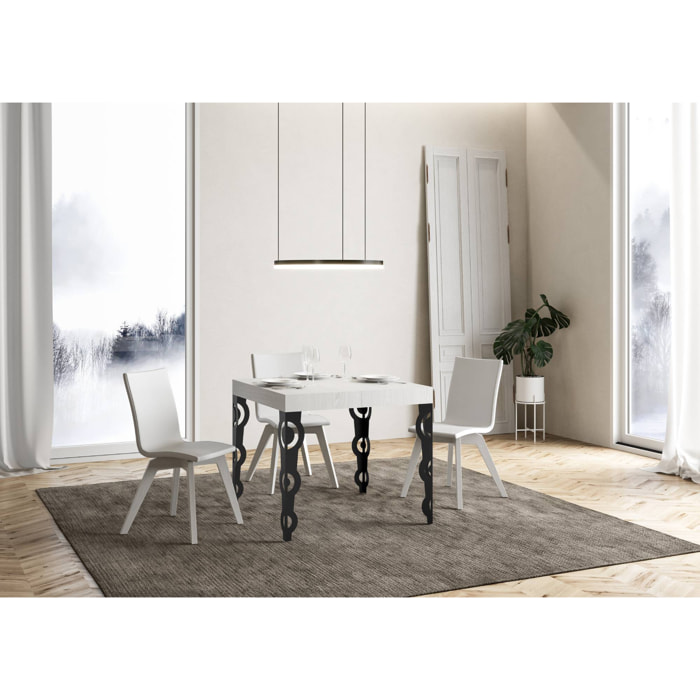 Tavolo allungabile 90x90/246 cm Karamay Bianco Frassino telaio Antracite