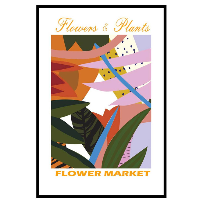 Affiche encadrée fleurs tropicales Affiche + cadre en métal - Noir