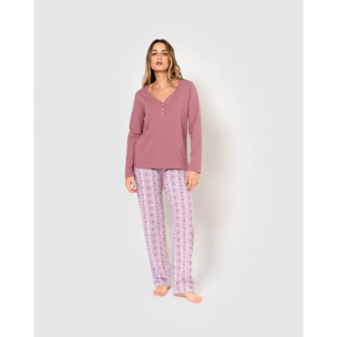 Pigiama lungo in cotone rosa mia con scollo a v