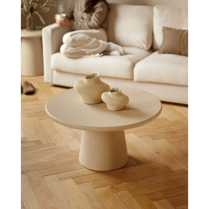 Table basse ronde en microciment ton beige en différentes tailles