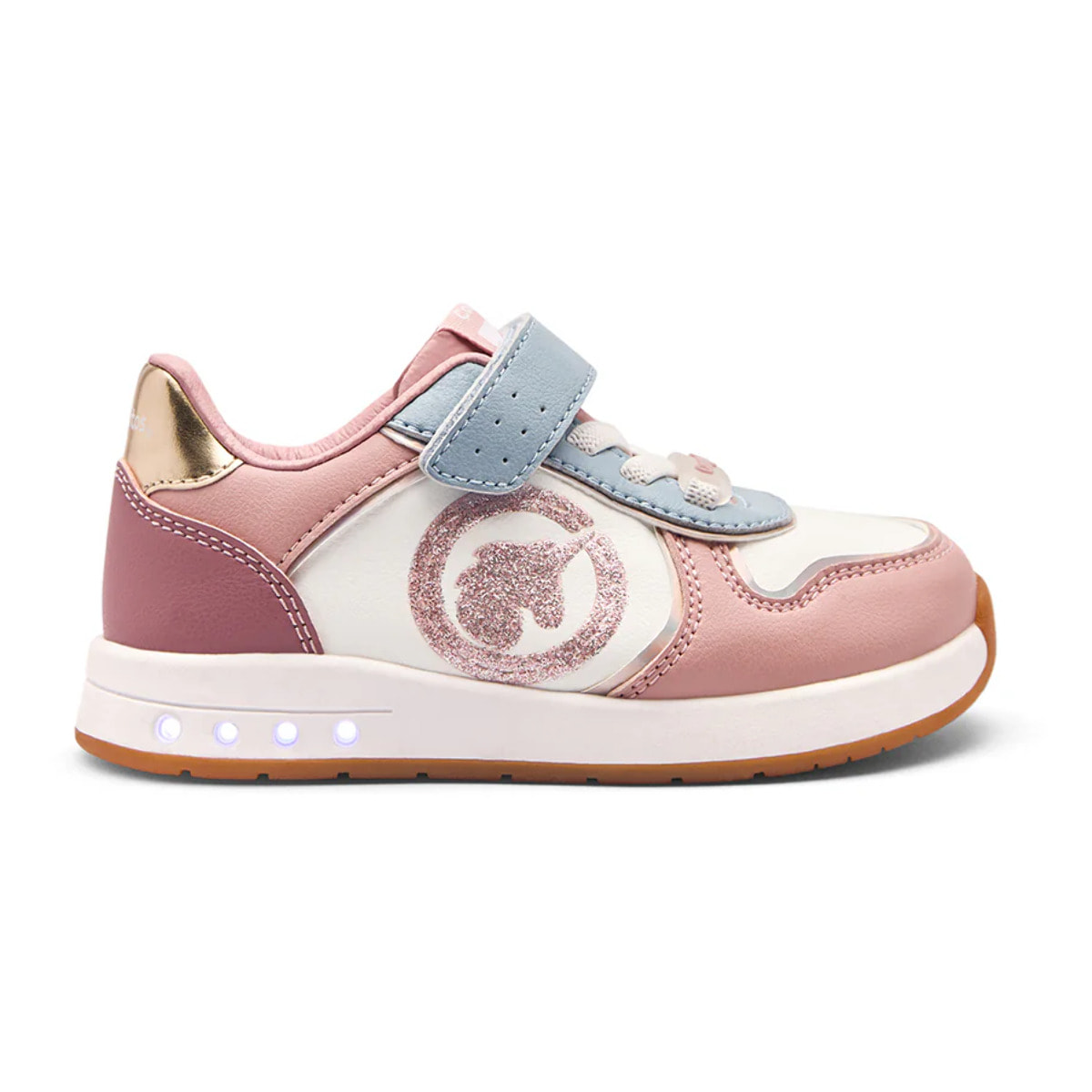Sneakers luminose da bambina con stampa unicorno e design rispettoso
