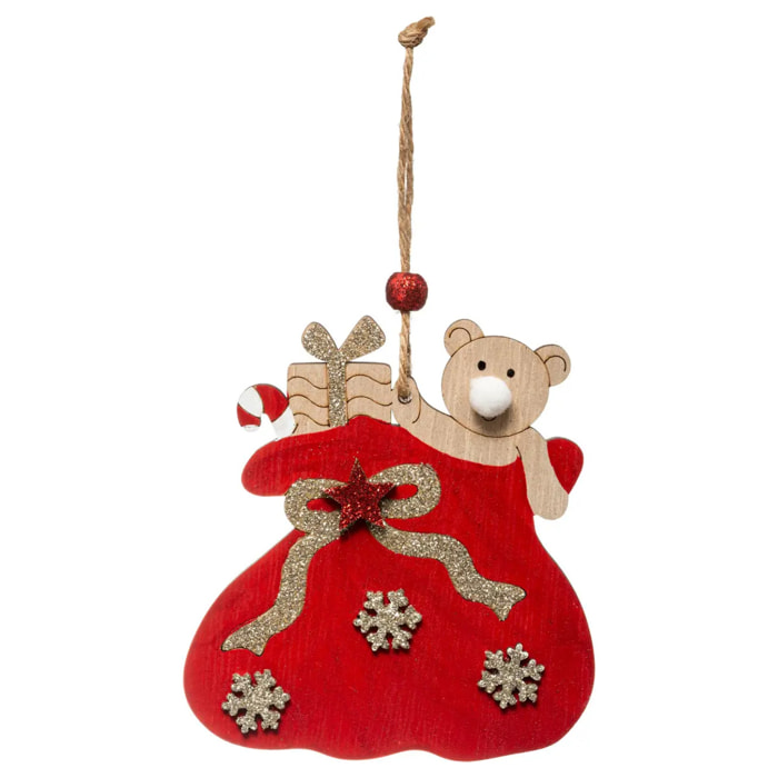 Sujet de Noël Bois Hotte Nounours 11 cm