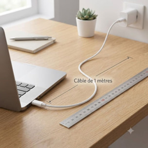 Câble USB C ESSENTIELB vers USB-C 1M Blanc compatible iPhone 17 16 15 Pro Max et Samsung Galaxy S25 S24 Ultra