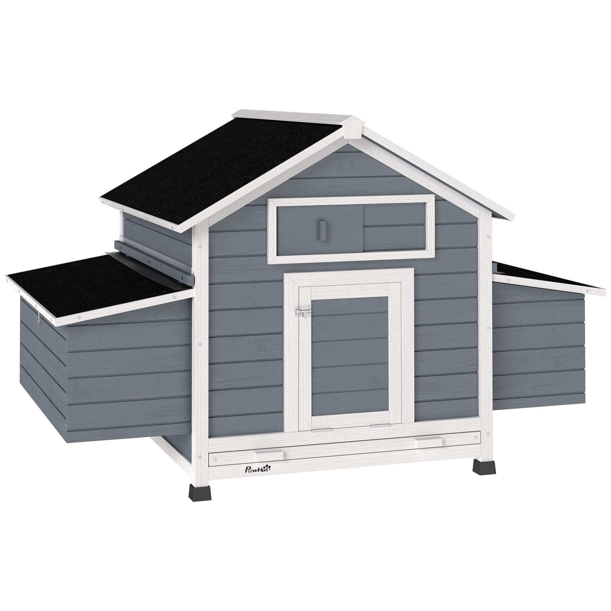 Gallinero de Madera para Exterior, Caseta para Gallinas con 2 Nidos, Bandeja Extraíble, Perchas, Techo Impermeable, Casa para 2-4 Gallinas y Conejos, 150x100x96,5 cm, Gris
