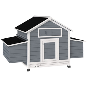 Gallinero de Madera para Exterior, Caseta para Gallinas con 2 Nidos, Bandeja Extraíble, Perchas, Techo Impermeable, Casa para 2-4 Gallinas y Conejos, 150x100x96,5 cm, Gris