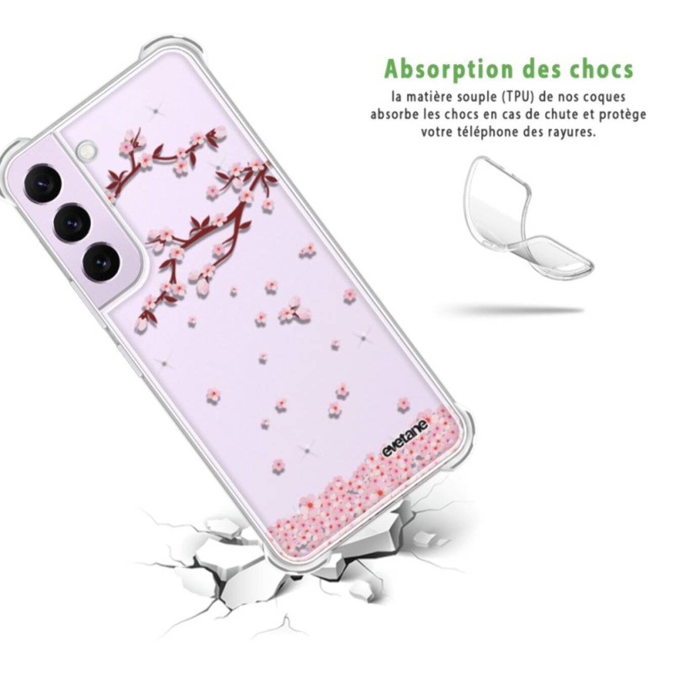 Coque Samsung Galaxy S21 FE Silicone antichocs Solides coins renforcés Protection Housse transparente Chute De Fleurs Evetane