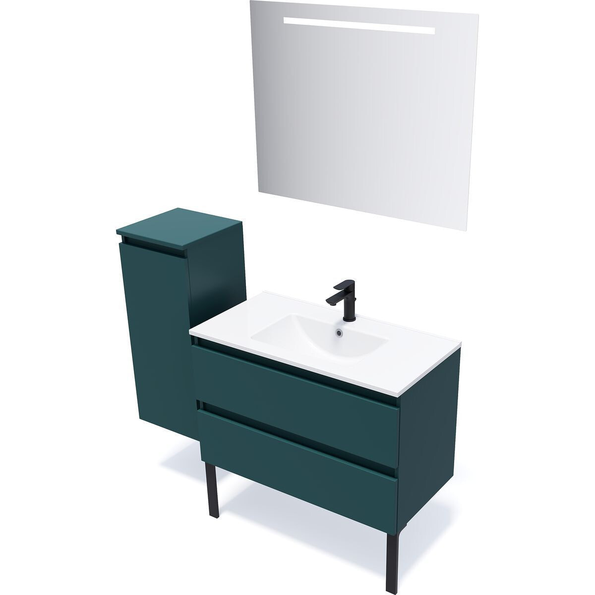 Ensemble vasque intégrée 2 tiroirs + miroir - HUDSON