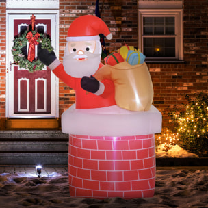 Papá Noel Inflable con Bolsa de Regalos Saliendo de una Chimenea Decoración Inflable Navideña con Luces LED para Exterior Rojo