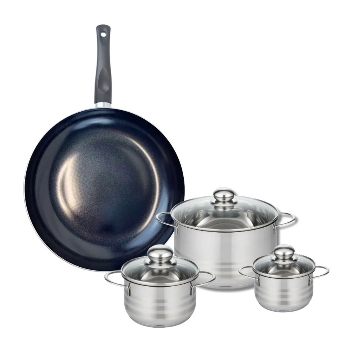 Ensemble de 1 Poêle de cuisson 32 cm et 3 faitouts 12, 14 et 20 cm Elo Prima Brillant