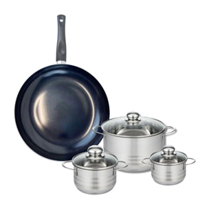 Ensemble de 1 Poêle de cuisson 32 cm et 3 faitouts 12, 14 et 20 cm Elo Prima Brillant