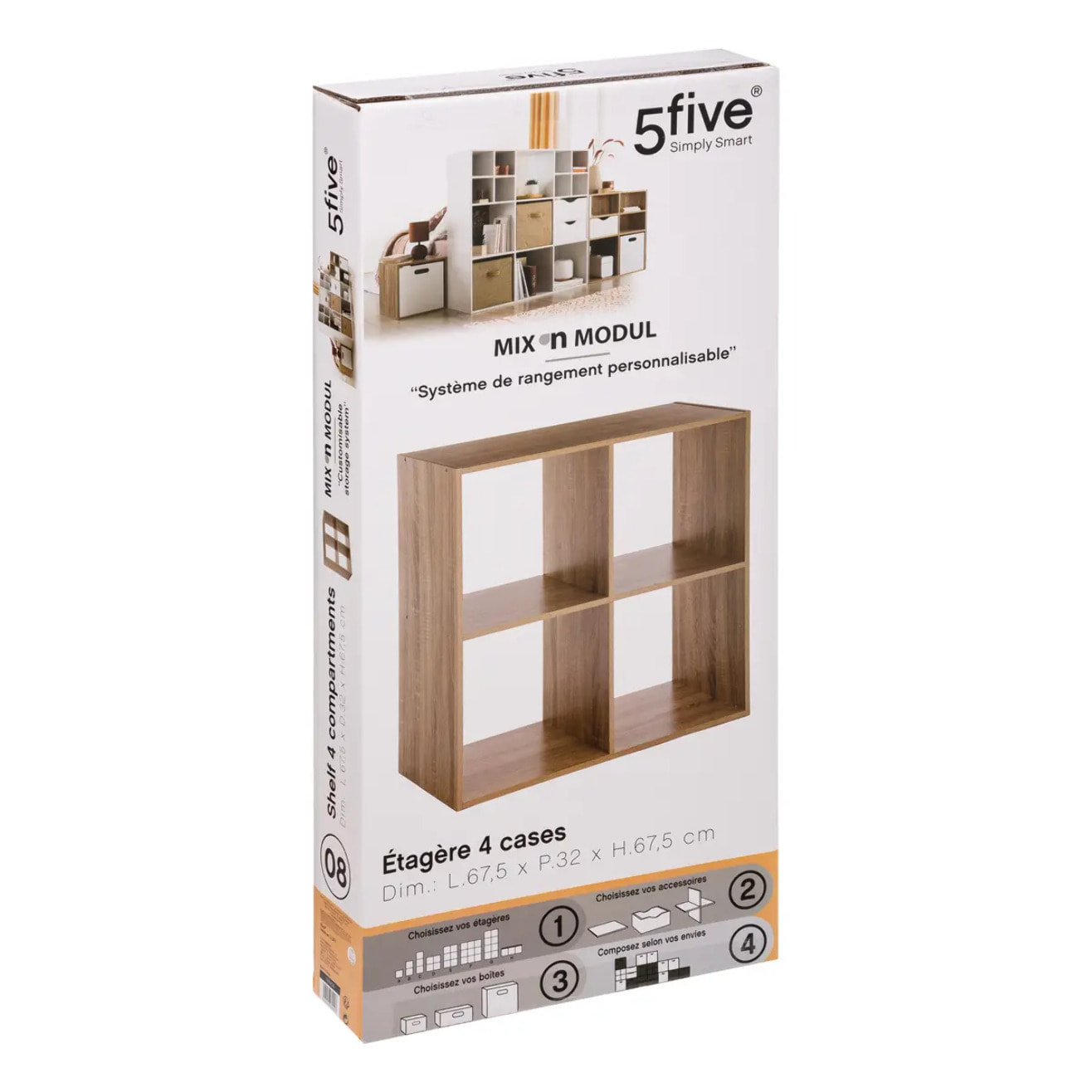 Étagère 4 cases "Mix N' Modul" effet chêne naturel