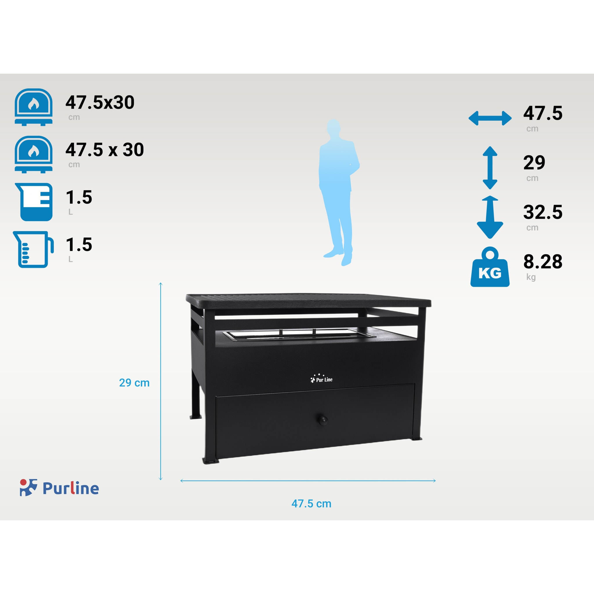 Barbecue à l'éthanol 1.5L en acier noir