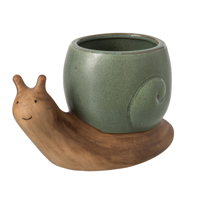 J-Line Cache-Pot Escargot - grès beige/gris vert