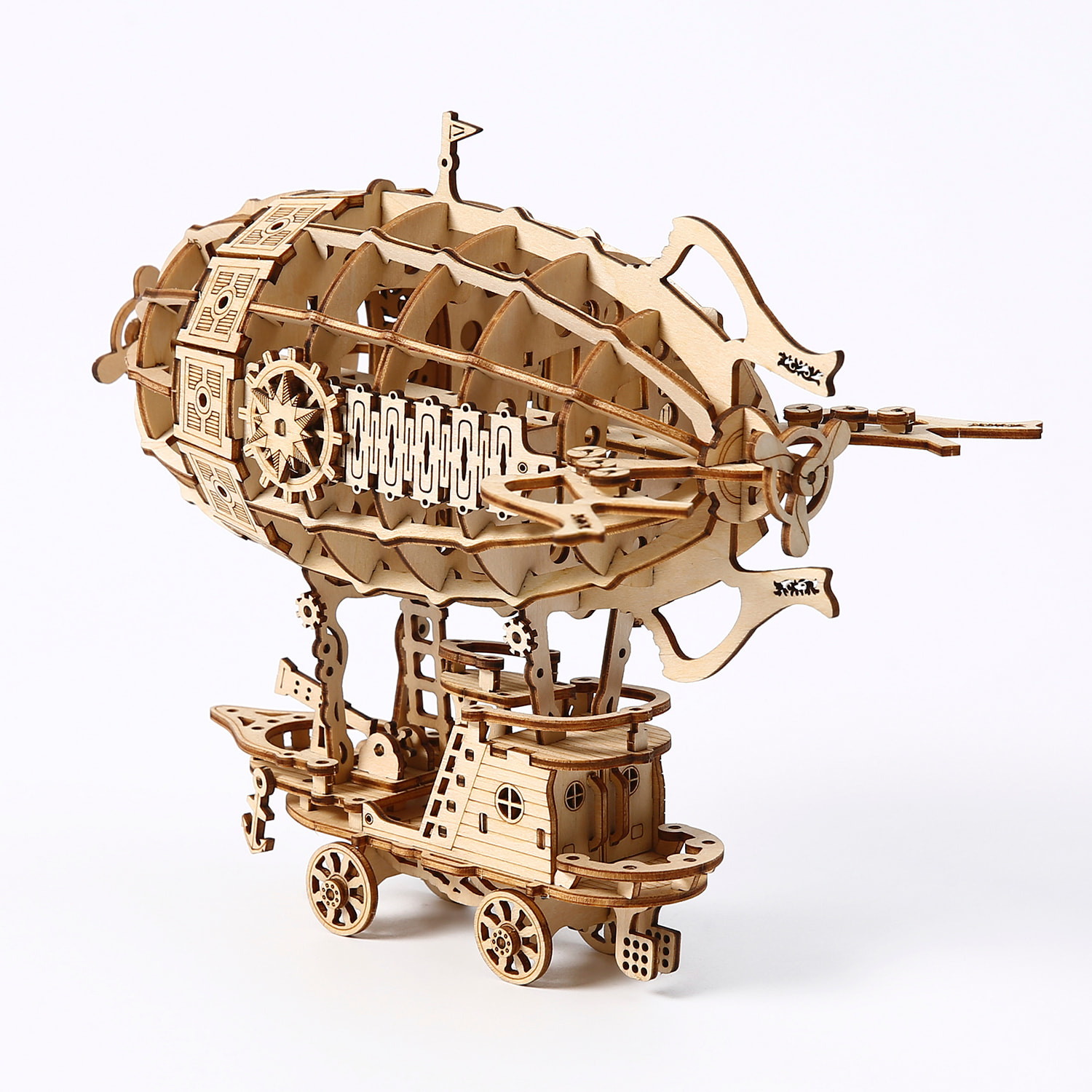Maqueta de Madera 3D, diseño de Teledirigible con movimiento mecánico. 160 piezas.