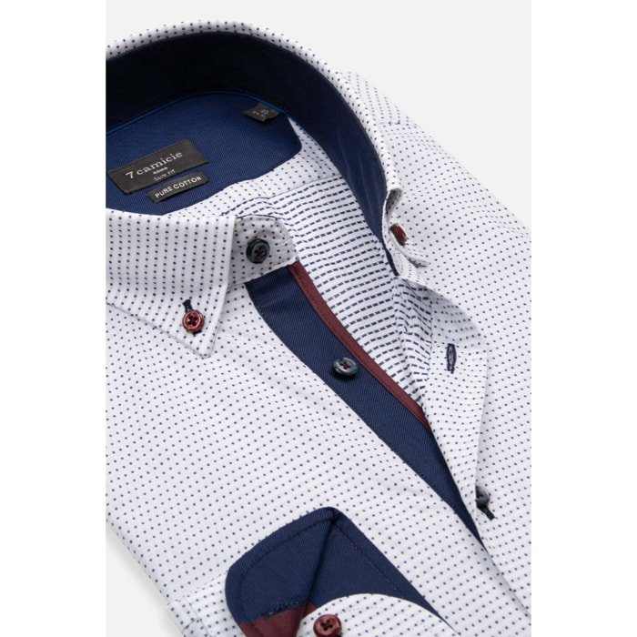 Camicia Uomo Botton Down Slim Jacquard Fantasia Bianco e Blu
