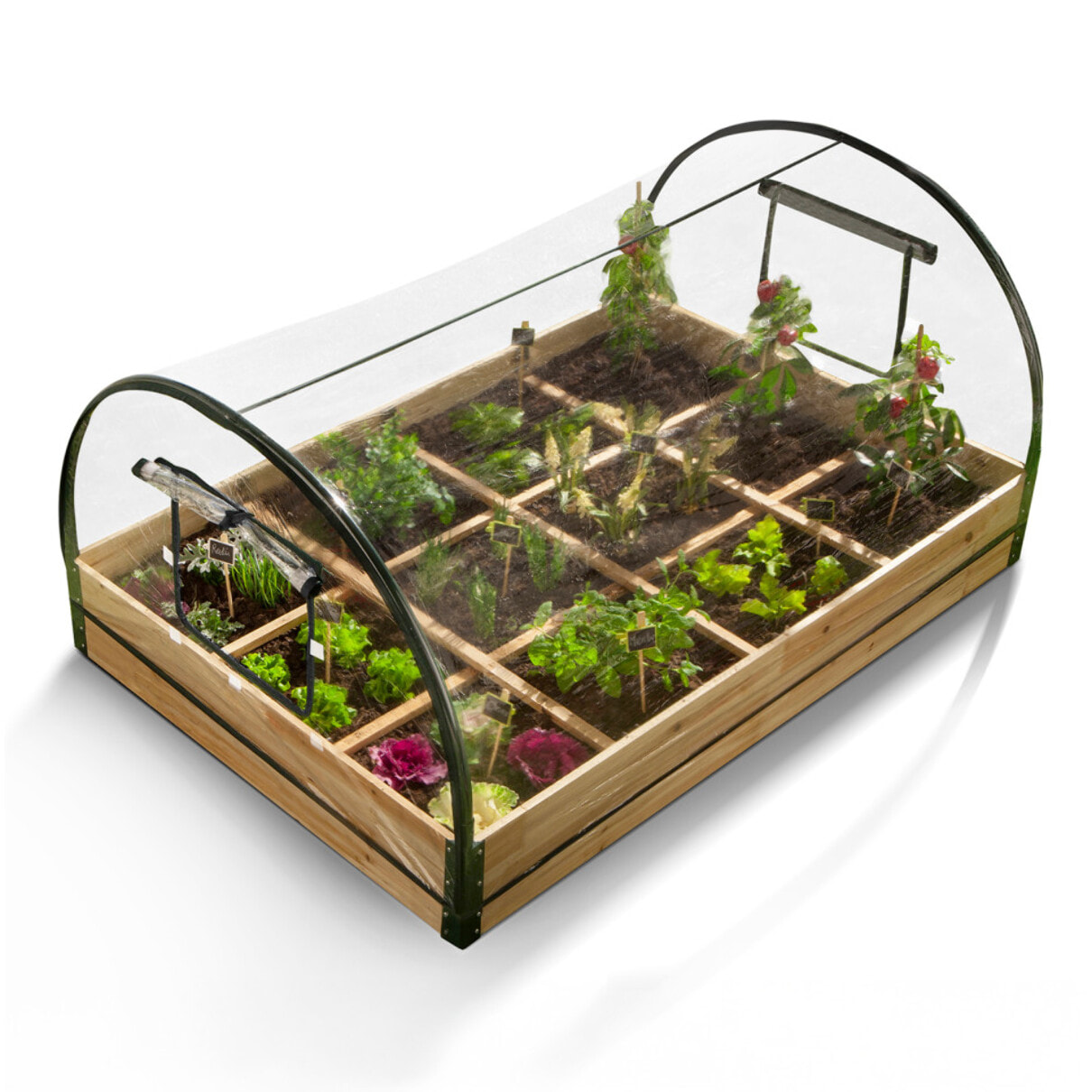 Serre de potager 12 compartiments Aroma en bois avec bâche amovible