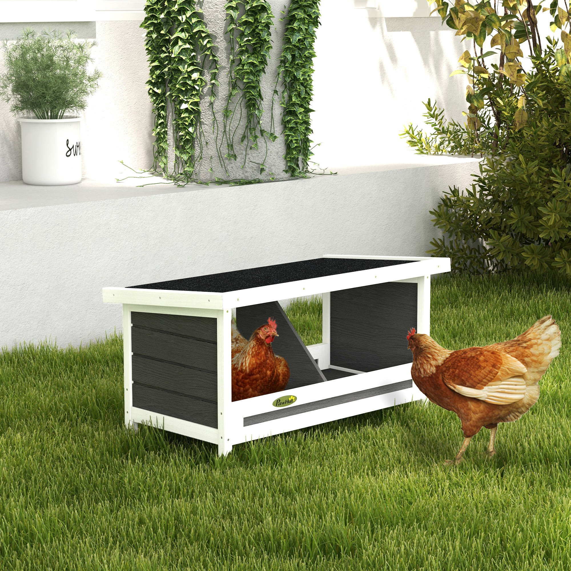 Pondoir pour poules 2 emplacements nichoir en bois avec fond et toit gris blanc noir