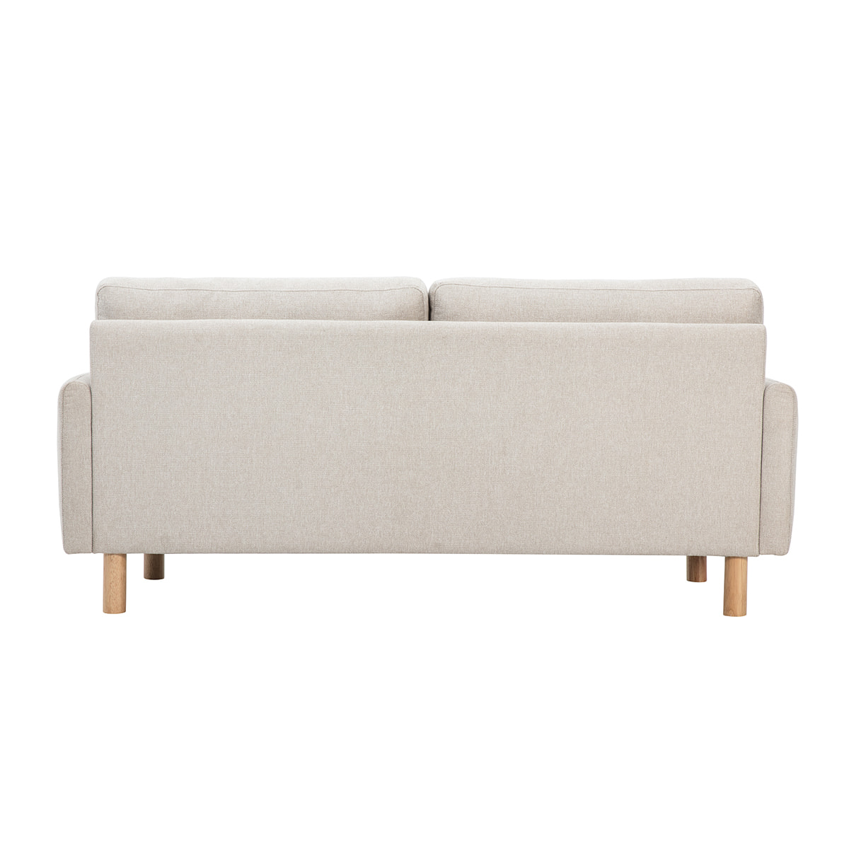 Canapé design 3 places en tissu effet velours texturé beige et bois clair BONO