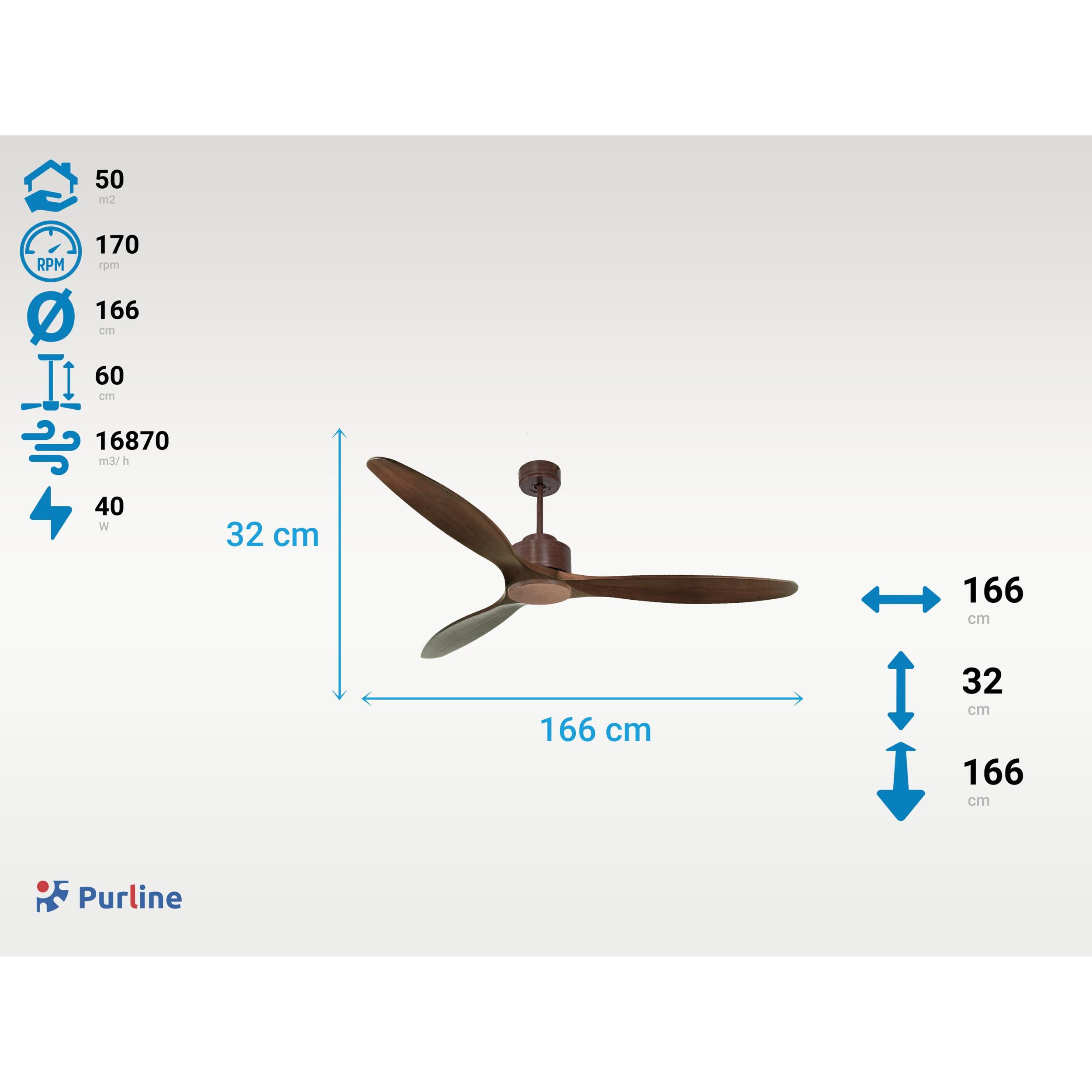 Ventilateur de plafond ø166 cm avec Wifi Réversible Hypersilence 40   W brun