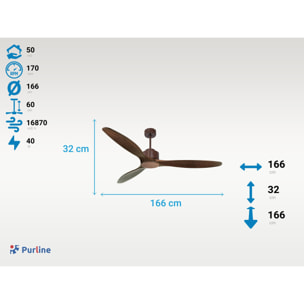 Ventilateur de plafond ø166 cm avec Wifi Réversible Hypersilence 40   W brun