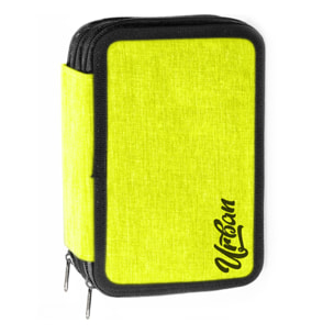 Astuccio 3 ZIP "Urban" Completo 43 Pezzi - (7 Accessori + 18 Pastelli + 18 Pennarelli) - Giallo Neon