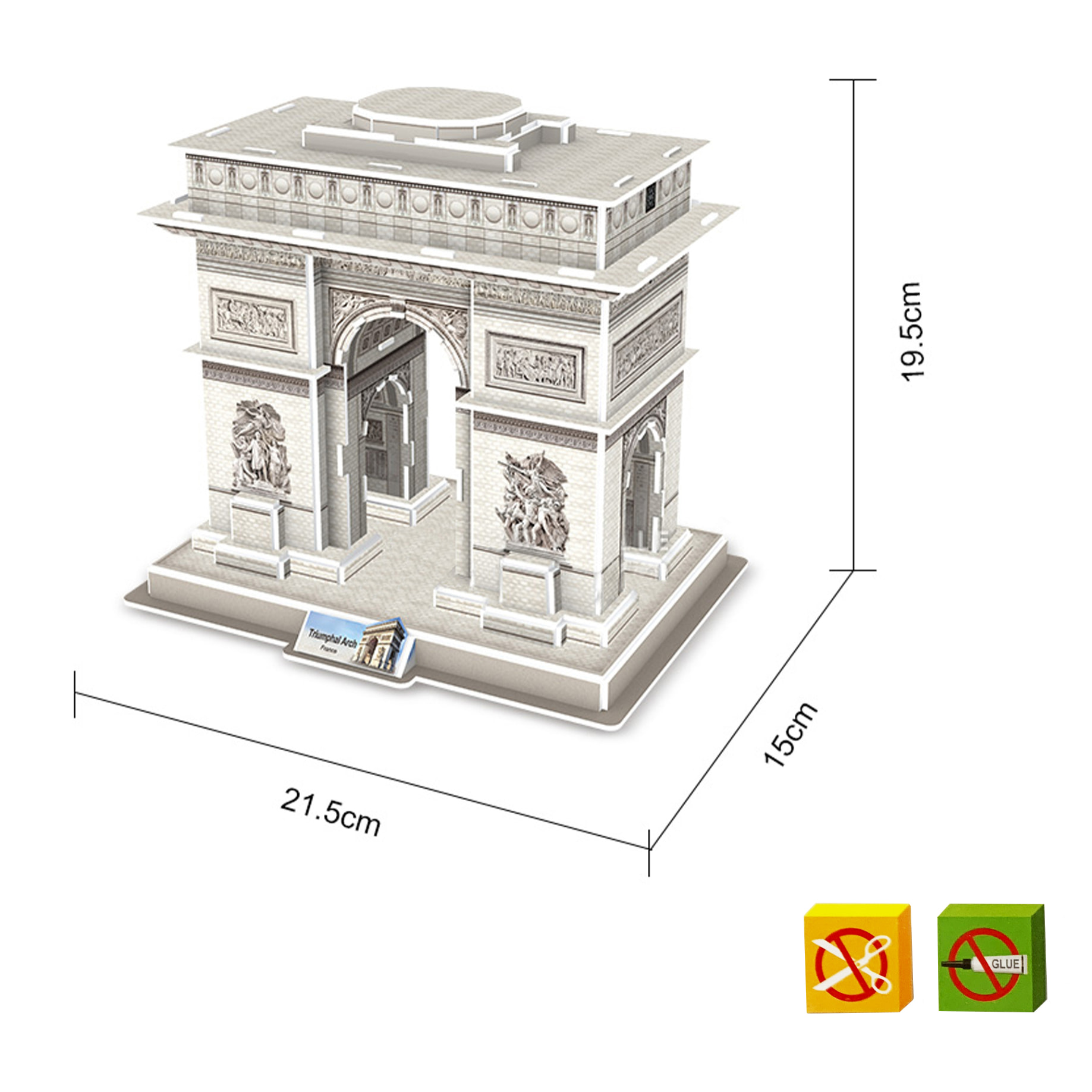 Puzzle 3D Arco de Triunfo de París - 40 piezas - Tamaño montado: 21 x 15 x 19 cms