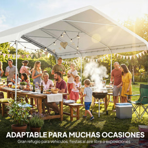 Carpa Garaje Portátil 5x6 m, Garaje Exterior para Coche Impermeable con Estructura de Acero Galvanizado, Toldo Resistente Anti-UV, Cobertizo para Herramientas de Jardín, Blanco Crema