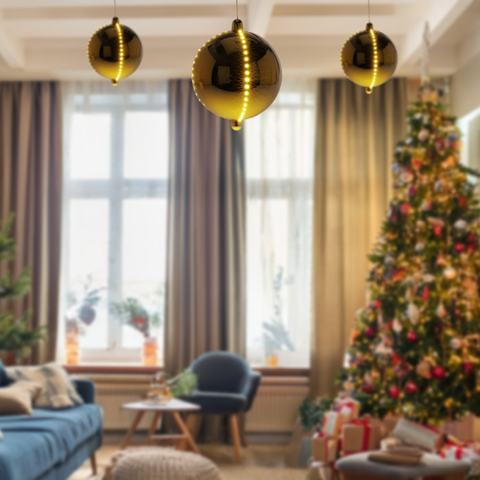bola de navidad led con 4 tiras de luces 15cm color dorado