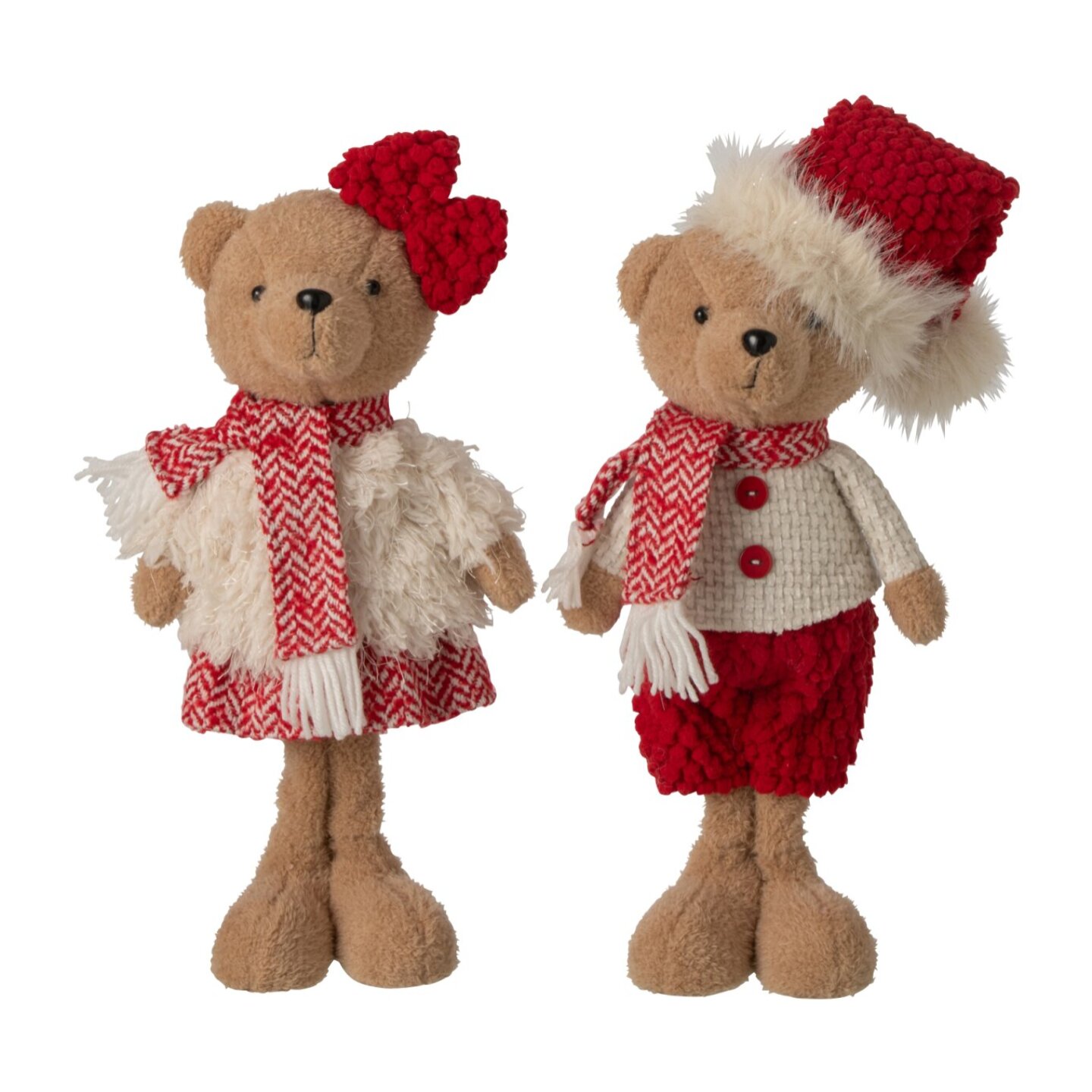 J-Line Ours garçon et fille - polyester - rouge Noël/blanc - small - assortiment de 2