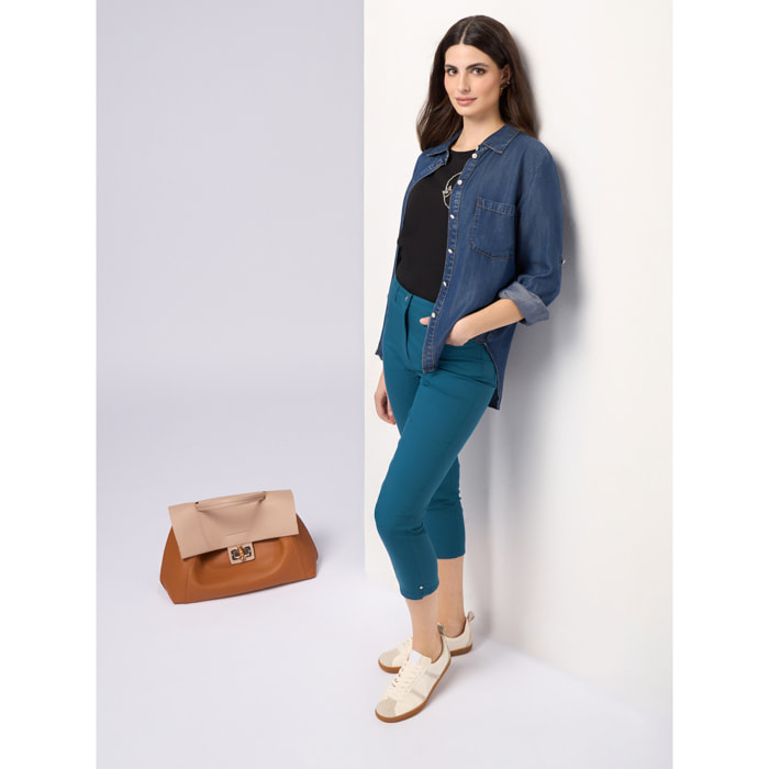 Oltre - Pantalones cropped de mezcla de algodón - Petrol Blue