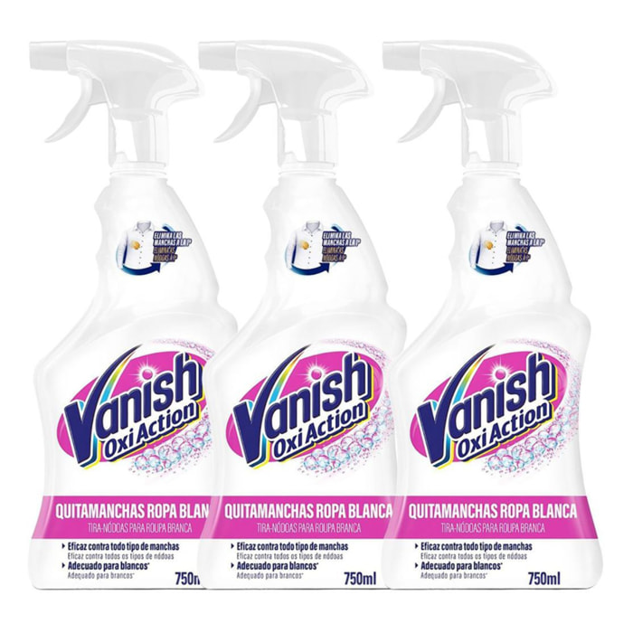 Vanish Oxi Action Quitamanchas ropa blanca, spray pretratante - pack 3 unidades x 750 ml