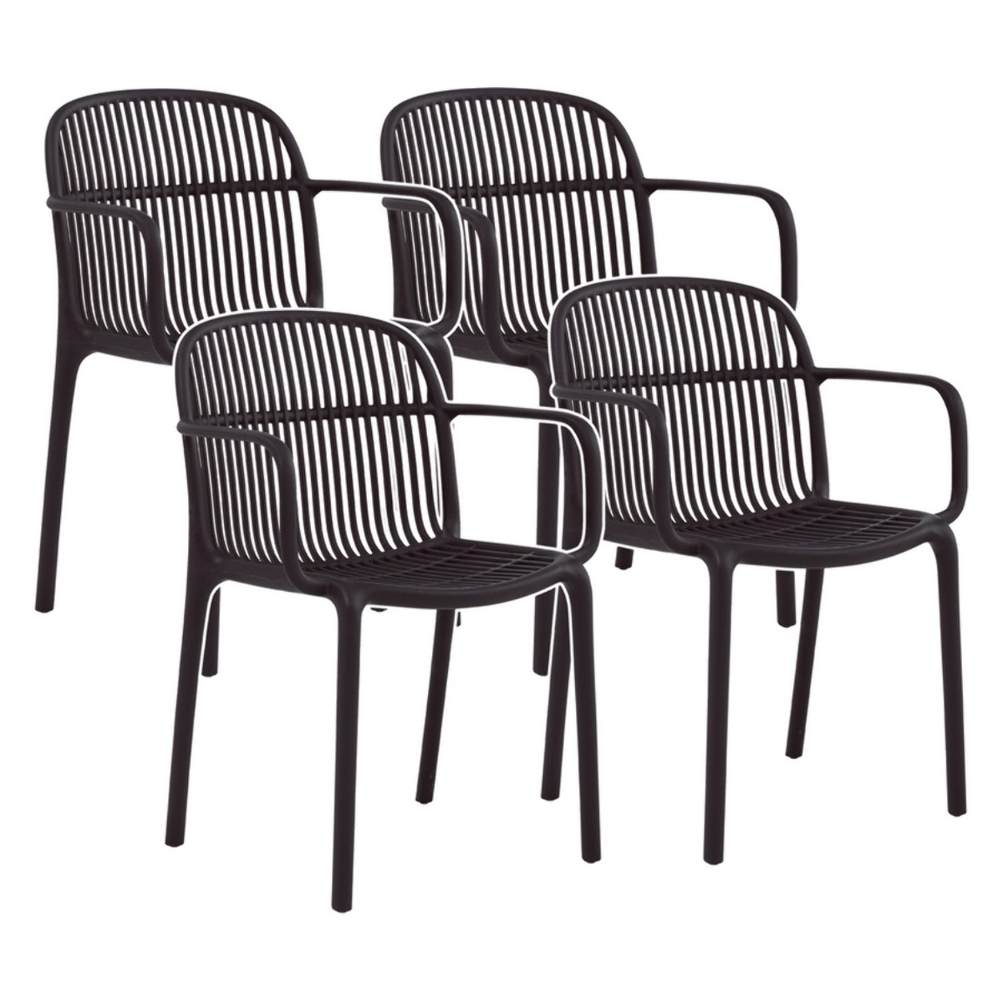 Set da 4 sedie da giardino nere con braccioli in polipropilene – Sintra