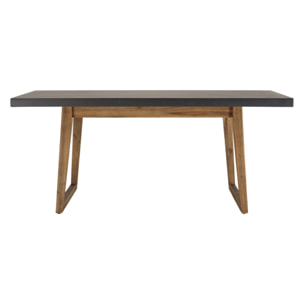 HECTOR - SALON DE JARDIN HOUSTON - RÉSINE EFFET BETON ET ACACIA 4/6 pers. - 1 table rectangulaire 180*90cm et 2 bancs