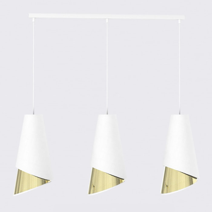 Lampada a sospensione MODA con paralumi bianchi e interno dorato