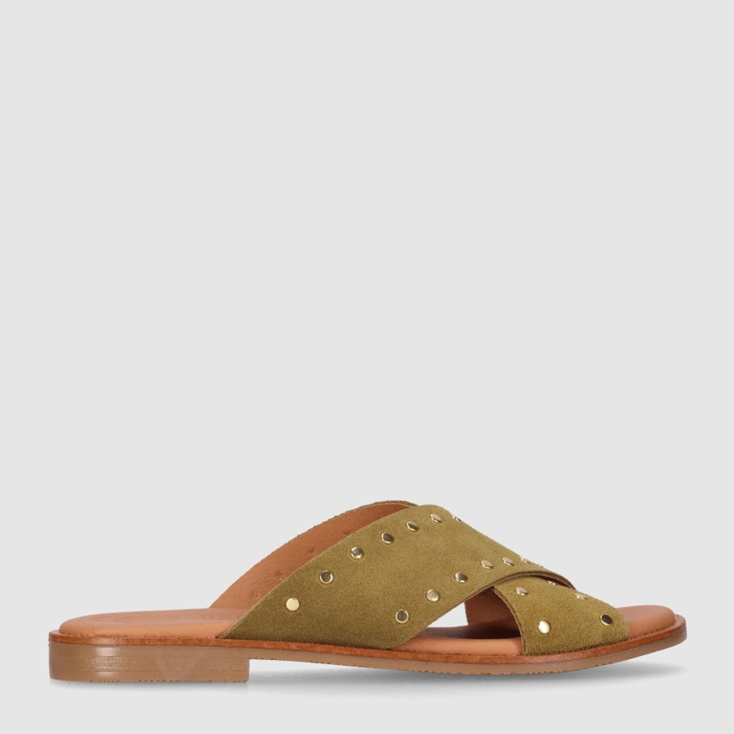 Sandalias de Serraje - Kaki - Tacón: Bajo