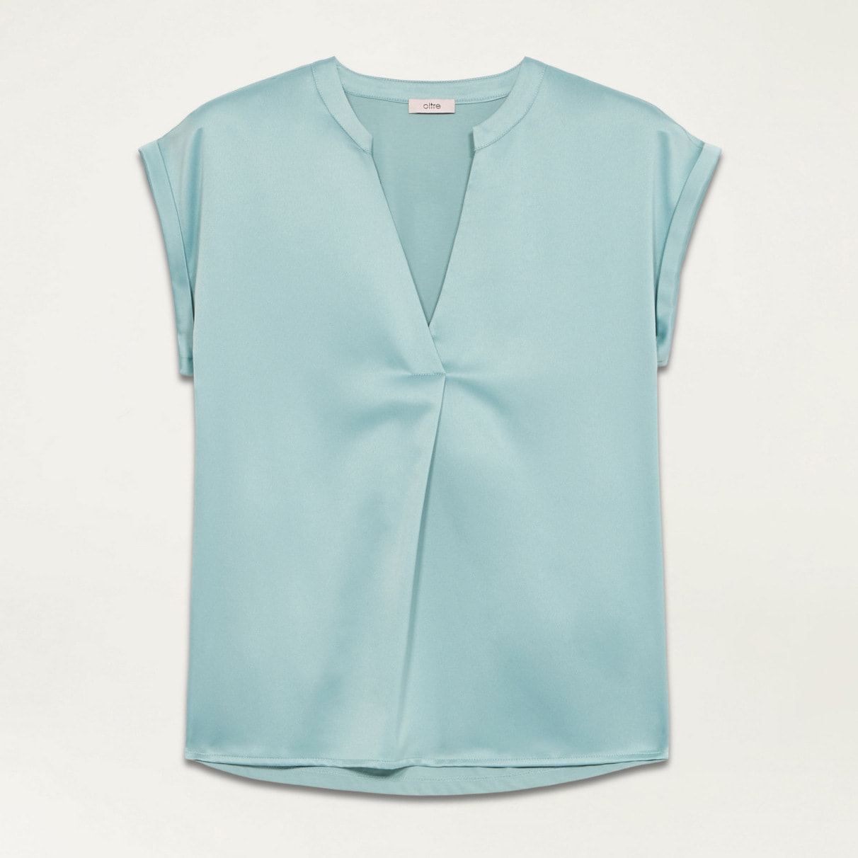 Oltre - T-shirt bimaterica con scollo a V - Verde acqua