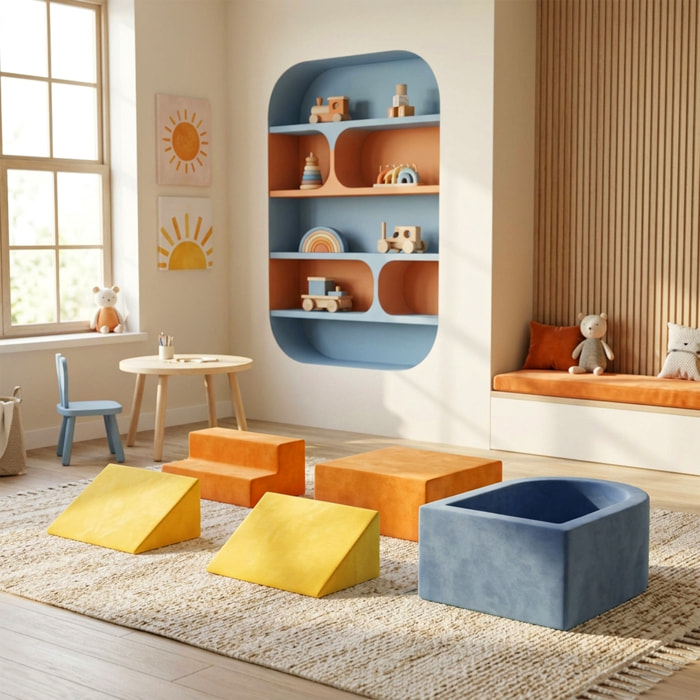 Parcours motricité 5 pièces variées tissu velours multicolore