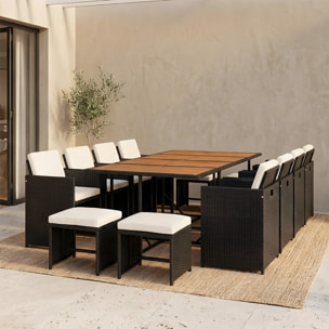 Salon de jardin 12 pl en acacia et résine noir + housse CASCO