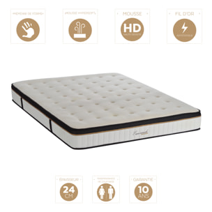 Ensemble EMERAUDE | 2 Places | Matelas Mémoire de Forme avec Sommier Kit Bois Blanc