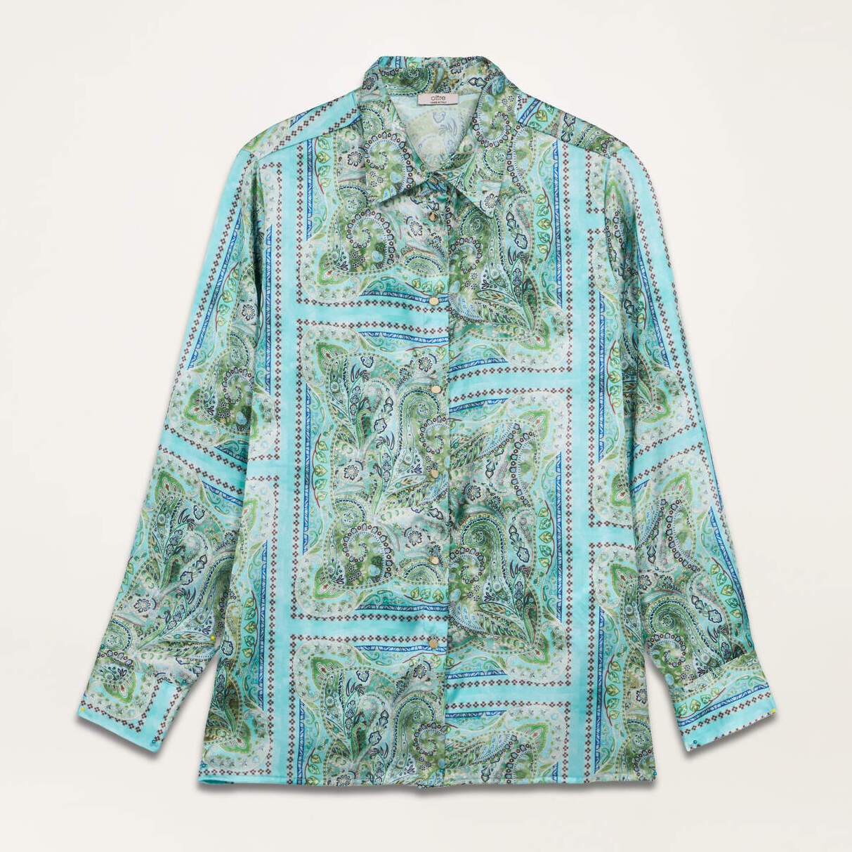 Oltre - Camisa de raso estampado - Green Water