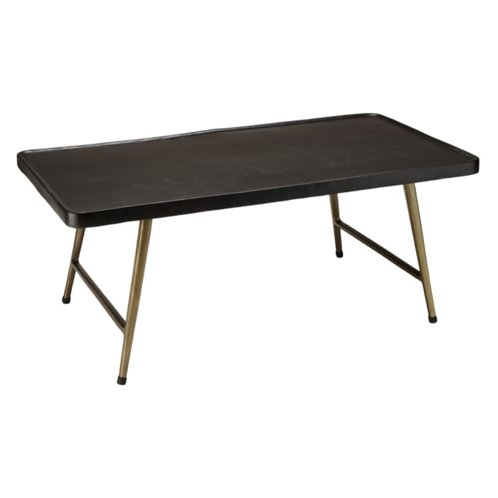 JOHAN - Table basse rectangulaire en aluminium plateau noir pieds dorés
