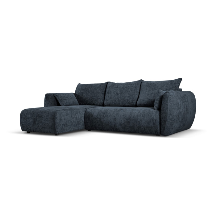 Canapé d'angle gauche convertible avec coffre de rangement "Matera" 4 places en chenille bleu roi