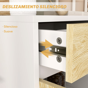 Aparador de 2 Puertas Aparador de Salón con 3 Cajones Estantes Mueble para TV para Dormitorio Sala de Estar 120x39x77 cm Blanco y Natural