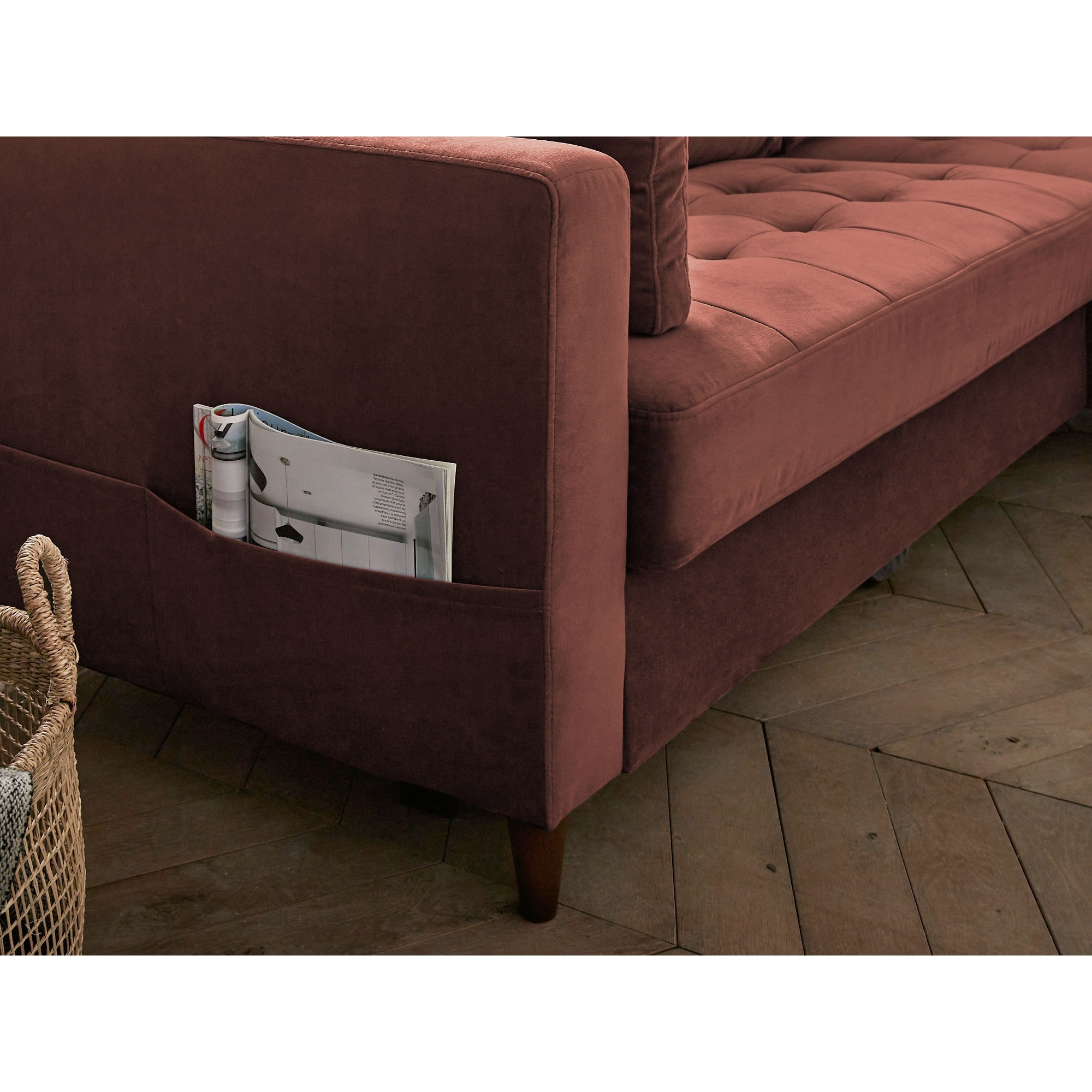 Anna - canapé d'angle droit - 4 places - convertible avec coffre - en velours - Rose