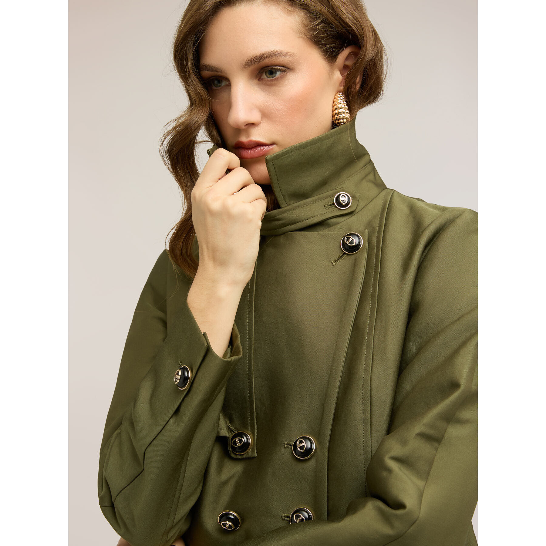 Motivi - Trench corto doppiopetto in misto cotone - Verde militare