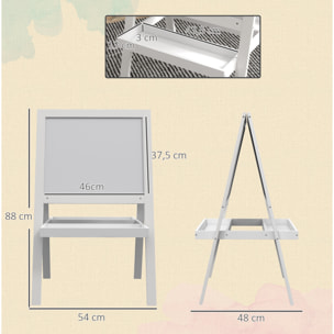 Tableau enfant double face - chevalet enfant - tableau blanc magnétique, tableau noir à craie - 2 paniers rangements - MDF blanc