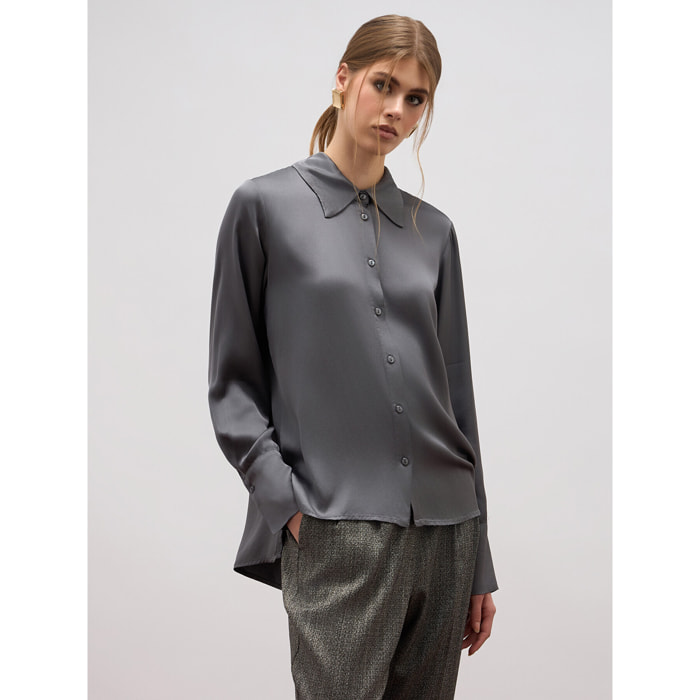 Oltre - Viscose satin shirt - Gris