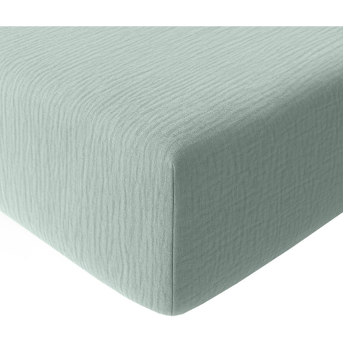 Drap housse bonnet:30cm 100% gaze de coton lavé vert givrée