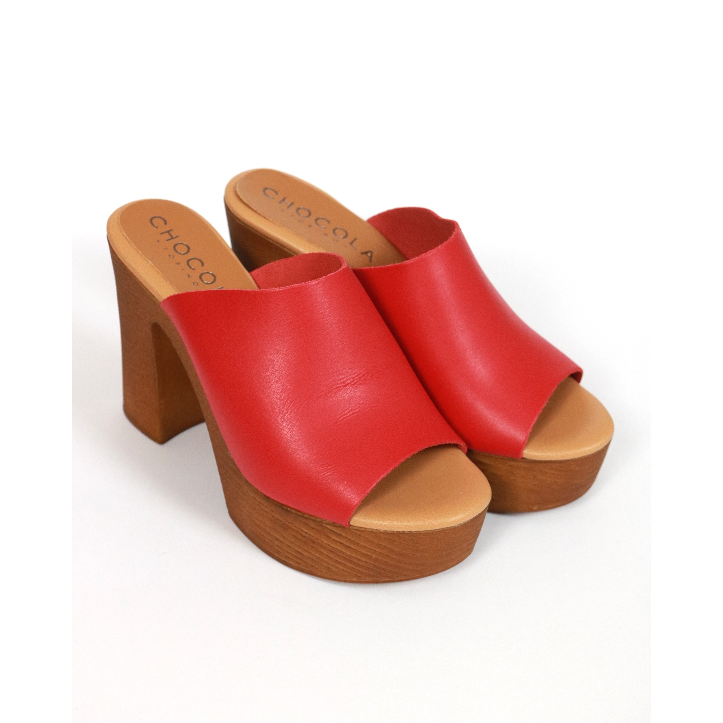 MULE TACCO WOOD CHOCOLA' ROSSO