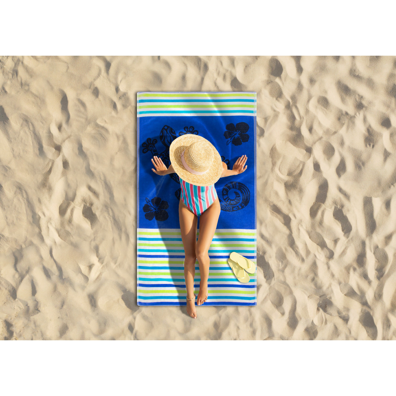 Telo Mare Spugna Jacquard Spiaggia Disegno Geko Multistripe